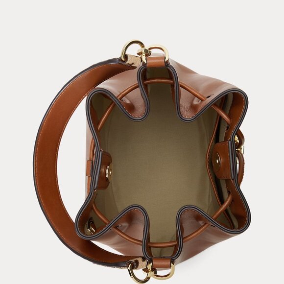 Women's Ralph Lauren Tan Brown Large Andie Leather Drawstring Shoulder Gift Bag - Picture 5 of 13